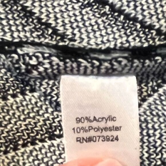 MING WANG Chevron Three Quarter Sleeve Sweater Coat Black Light Blue Women’s SP - Picture 5 of 6